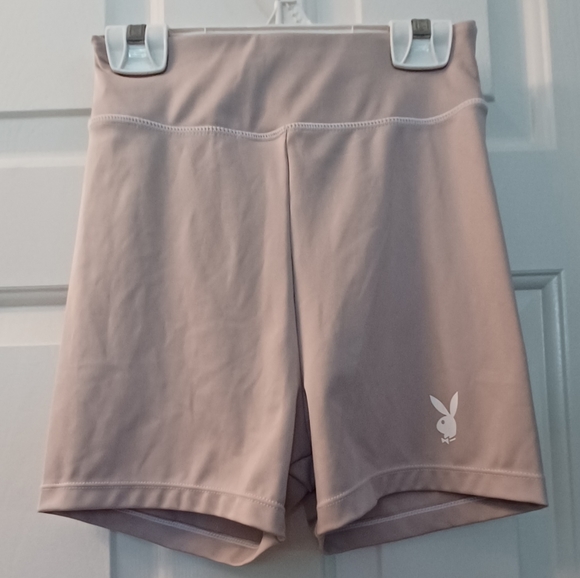Playboy x Missguided 6 Pale Pink Bunny Logo Hi-Rise Scrunch Booty Bicycle Shorts - Picture 1 of 15
